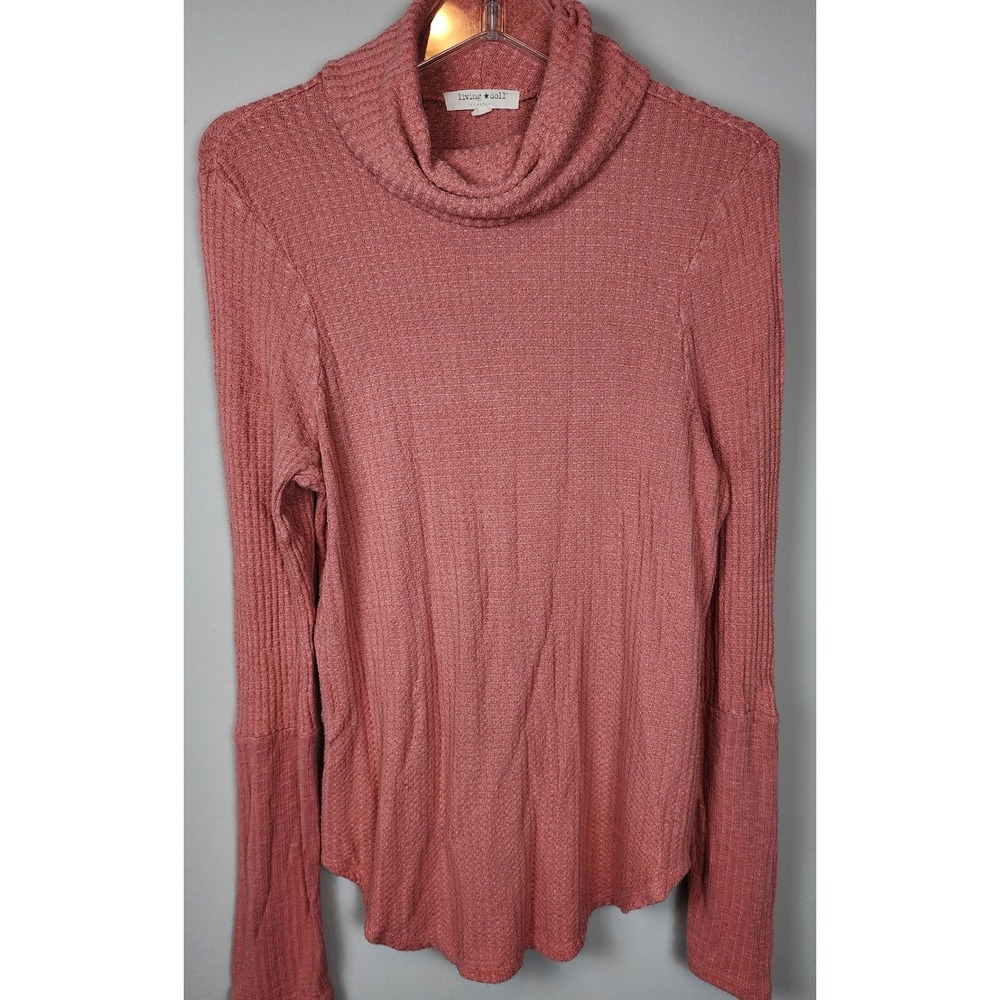 Living Doll Womens‎ M Waffle Knit Cowl Neck Long Sleeve Top Comfortcore Casual